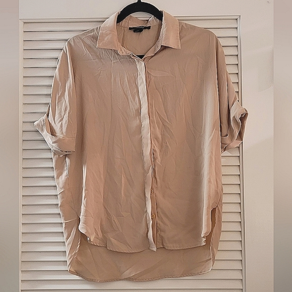Forever 21- Tan Short-Sleeve Lightweight Button Top